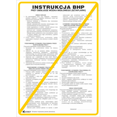 ZNAK, INSTRUKCJA "BHP PRZY OBSŁUDZE WÓZKA WIDŁOWEGO (SZTAPLARKI) 250X300 MM