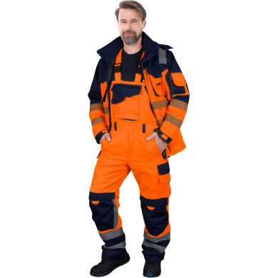 SPODNIE ROBOCZE LEBER-HOLLMAN LH-BIBWINTER OGRODNICZKI OCIEPLANE OSTRZEGAWCZE POMARAŃCZOWO-GRANATOWE