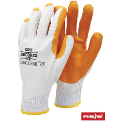 RĘKAWICE ROBOCZE REIS RECOREX POWLEKANE GUMĄ BIAŁO-POMARAŃCZOWE