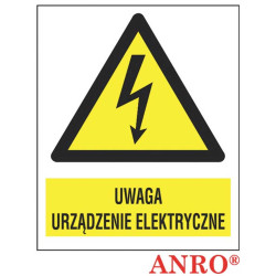 ZNAK BEZPIECZEŃSTWA ANRO UWAGA URZĄDZENIE ELEKTRYCZNE FOLIA SAMOPRZYLEPNA ZNAK Z NADRUKIEM FOTOLUMINESCENCYJNYM