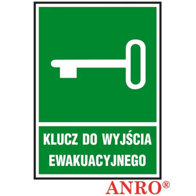 ZNAK  BEZPIECZEŃSTWA ANRO KLUCZ DO WYJŚCIA EWAKUACYJNEGO FOLIA SAMOPRZYLEPNA ZNAK Z NADRUKIEM FOTOLUMINESCENCYJNYM