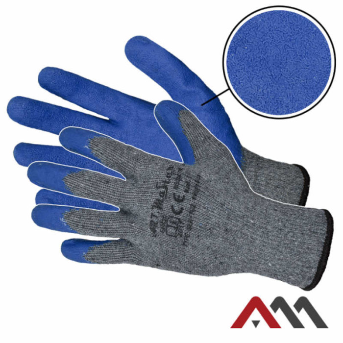 RĘKAWICE ROBOCZE ARTMAS RWGRIP BLUE POWLEKANE LATEKSEM NIEBIESKIE ROZMIAR 8 9 10 11 OCHRONNE BEZSZWOWE