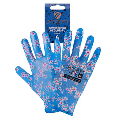 RĘKAWICE ROBOCZE PROCERA X-COLOR POLIURETAN DZIANE POLIESTER NIEBIESKI MIX ROZMIAR 6