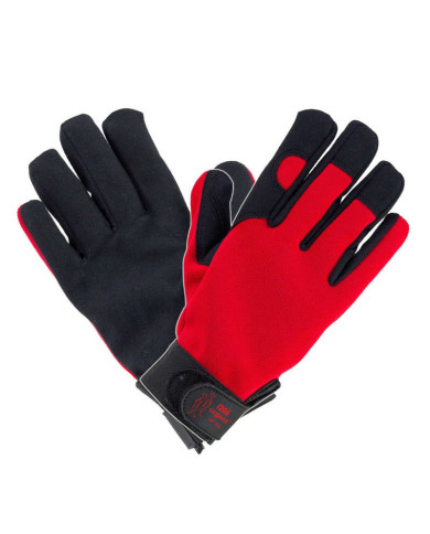 RĘKAWICE ROBOCZE URGENT 1206, SKÓRA SYNTETYCZNA, SPANDEX, RZEP, CZERWONO-CZARNE
