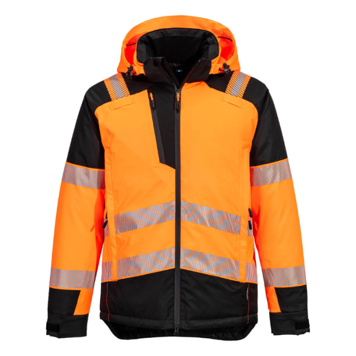 KURTKA OSTRZEGAWCZA WODOODPORNA T160, PORTWEST PW3 HI-VIS WINTER JACKET, POMARAŃCZOWA