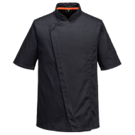 BLUZA SZEFA KUCHNI CZARNA C739 MESHAIR PRO, PORTWEST, ASYMETRYCZNA, WENTYLOWANA