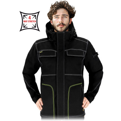 MĘSKA KURTKA OCHRONNA SOFTSHELL OCIEPLANA REGULAR STRETCH WIATROODPORNA Z KAPTUREM