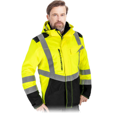 MĘSKA KURTKA OCHRONNA RIP-STOP OCIEPLANA STRETCH FLUO Z KAPTUREM I ODBLASKAMI REGULAR