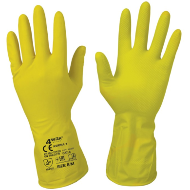 RĘKAWICE GOSPODARCZE LATEKSOWE 4WRK KERRIA YELLOW OCHRONNE Z TEKSTURĄ DIAMENTOWĄ