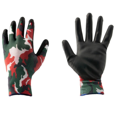 RĘKAWICE ROBOCZE 4WRK MONSOON CAMO RED, POLIURETANOWE, OGRODOWE LEKKIE I TRWAŁE
