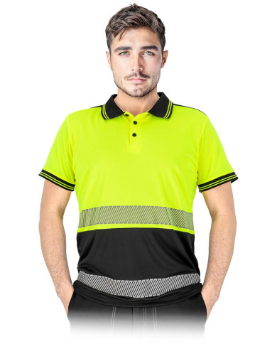 MĘSKA KOSZULKA POLO OSTRZEGAWCZA Z SIATECZKI – FLUORESCENCYJNA, ODBLASKOWA, WENTYLOWANA