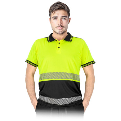 MĘSKA KOSZULKA POLO OSTRZEGAWCZA Z SIATECZKI – FLUORESCENCYJNA, ODBLASKOWA, WENTYLOWANA