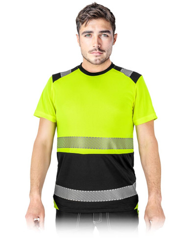 MĘSKI T-SHIRT OSTRZEGAWCZY Z SIATECZKI – FLUORESCENCYJNY, ODBLASKOWY, 130 G/M