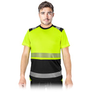 MĘSKI T-SHIRT OSTRZEGAWCZY Z SIATECZKI – FLUORESCENCYJNY, ODBLASKOWY, 130 G/M