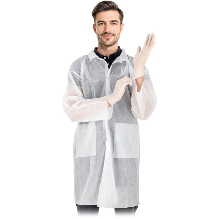 FARTUCH LABORATORYJNY FLAB FLAP W, POLIPROPYLEN, BIAŁY, Z KIESZENIAMI, DŁUGI RĘKAW