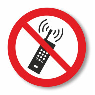 ZNAK PODŁOGOWY ZAKAZ UŻYWANIA TELEFONÓW KOMÓRKOWYCH PVC 500 MM CZERWONY BIAŁY