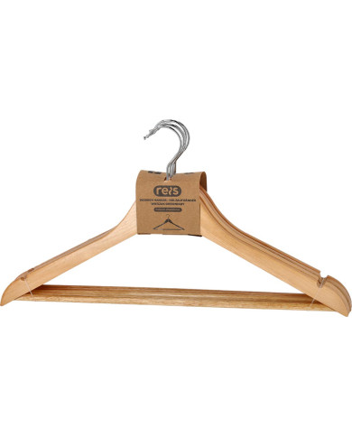 DREWNIANY WIESZAK Z POPRZECZKĄ, 44,5 CM, UNIWERSALNY, Z CHROMOWANYM UCHWYTEM