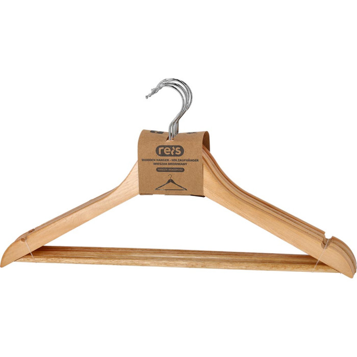 DREWNIANY WIESZAK Z POPRZECZKĄ, 44,5 CM, UNIWERSALNY, Z CHROMOWANYM UCHWYTEM