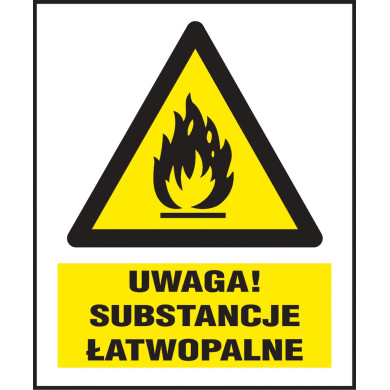 ZNAK OSTRZEGAWCZY SUBSTANCJE ŁATWOPALNE FOLIA SAMOPRZYLEPNA PCV 200X300 MM BEZPIECZEŃSTWO BHP