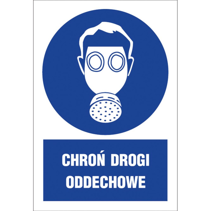 ZNAK BHP CHROŃ DROGI ODDECHOWE FOLIA SAMOPRZYLEPNA PCV 200X300 MM ZGODNY Z NORMĄ