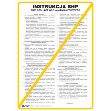 INSTRUKCJA BHP I PPOŻ BHP PRZY OBSŁUDZE WÓZKA AKUMULATOROWEGO 330X460 PCV ZNAK OSTRZEGAWCZY