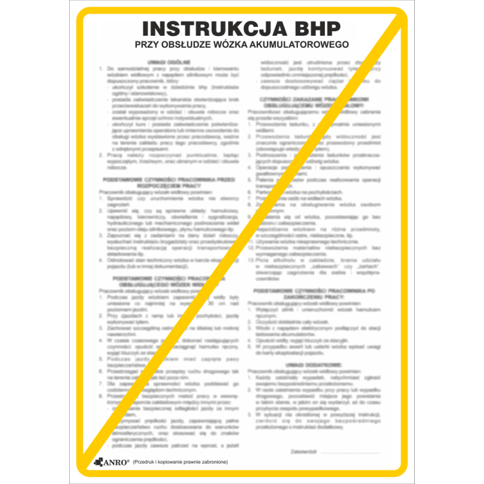 INSTRUKCJA BHP I PPOŻ BHP PRZY OBSŁUDZE WÓZKA AKUMULATOROWEGO 330X460 PCV ZNAK OSTRZEGAWCZY