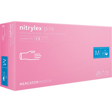 RĘKAWICE NITRYLOWE NITRYLEX PINK, BEZPUDROWE, 100 SZTUK, RÓŻOWE, MEDYCZNE, SPOŻYWCZE, OCHRONNE