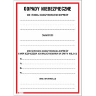 ETYKIETA INFORMACYJNA „ODPADY NIEBEZPIECZNE” 150x210 MM PCV LUB FOLIA