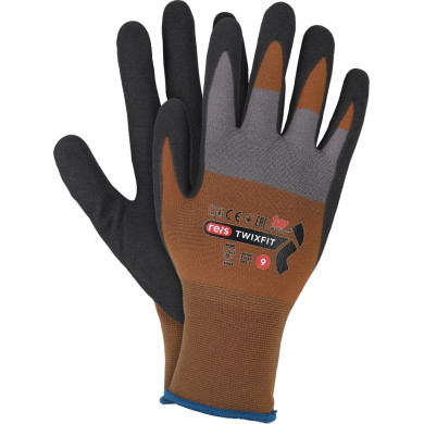 RĘKAWICE OCHRONNE POWLEKANE NITRYLEM SANDY FINISH DO PRAC MECHANICZNYCH, NYLON, ELASTAN, CHWYTNE, ODPORNE NA OLEJE