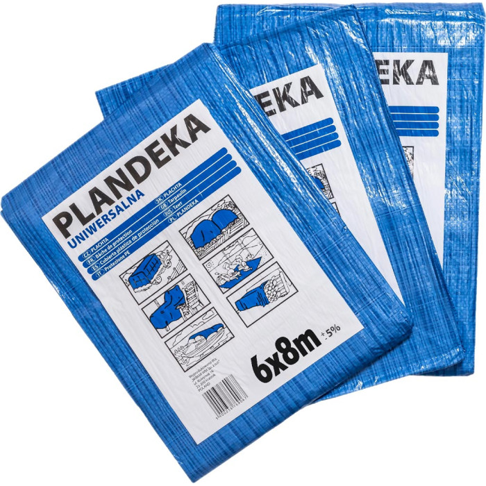 PLANDEKA OCHRONNA POLIETYLENOWA 55 G/M2 ODPORNA NA WARUNKI ATMOSFERYCZNE Z ODBLASKAMI I OCZKAMI MOCUJĄCYMI