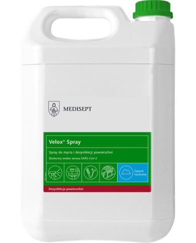 SPRAY DO MYCIA I DEZYNFEKCJI POWIERZCHNI VELOX SPRAY SZYBKA DEZYNFEKCJA BEZ SMUG DO SPRZĘTU MEDYCZNEGO I POWIERZCHNI UNIWERSALNY