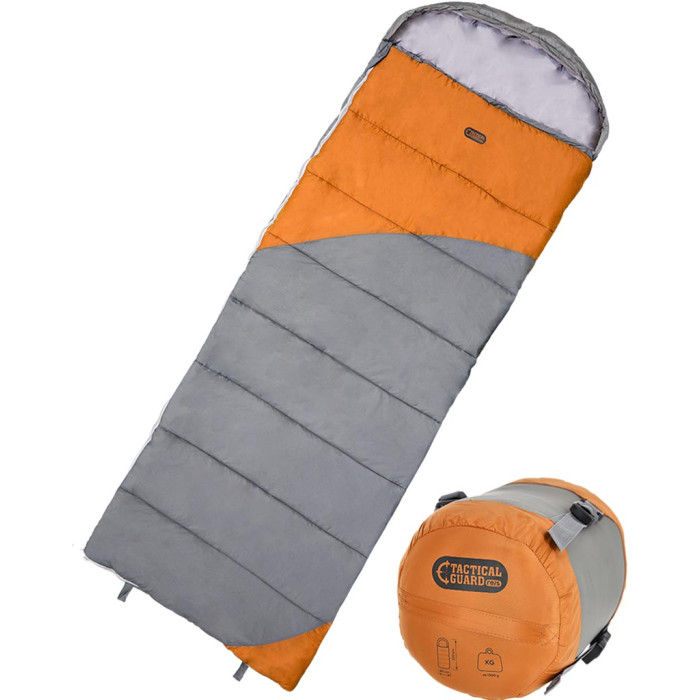 ŚPIWÓR TACTICAL GUARD NYLON 20D 400T WYPEŁNIENIE POLIESTER 300G/M2 KAPTUR KIESZONKA DWUKIERUNKOWY ZAMEK SURVIVAL