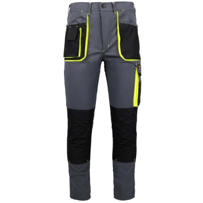 SPODNIE ROBOCZE PROCERA PROMAN STRETCH 250, DO PASA, WYTRZYMAŁE, FUNKCJONALNE, SZARO-ŻÓŁTE
