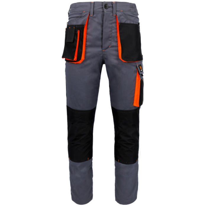 SPODNIE ROBOCZE PROCERA PROMAN STRETCH 250, DO PASA, MONTERSKIE, SZARO-POMARAŃCZOWE
