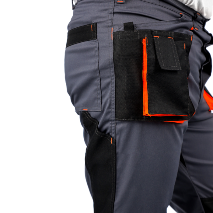 SPODNIE ROBOCZE PROCERA PROMAN STRETCH 250, DO PASA, MONTERSKIE, SZARO-POMARAŃCZOWE
