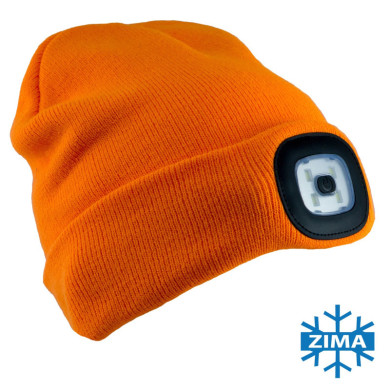 CZAPKA ZIMOWA URGENT DZIANA Z LATARKĄ LED USB POMARAŃCZOWA
