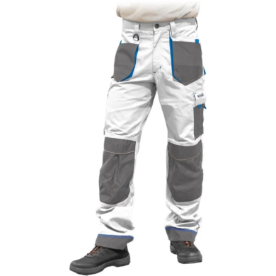 SPODNIE ROBOCZE LEBER-HOLLMAN LH-FMN-T DO PASA BIAŁO-SZARO-NIEBIESKIE