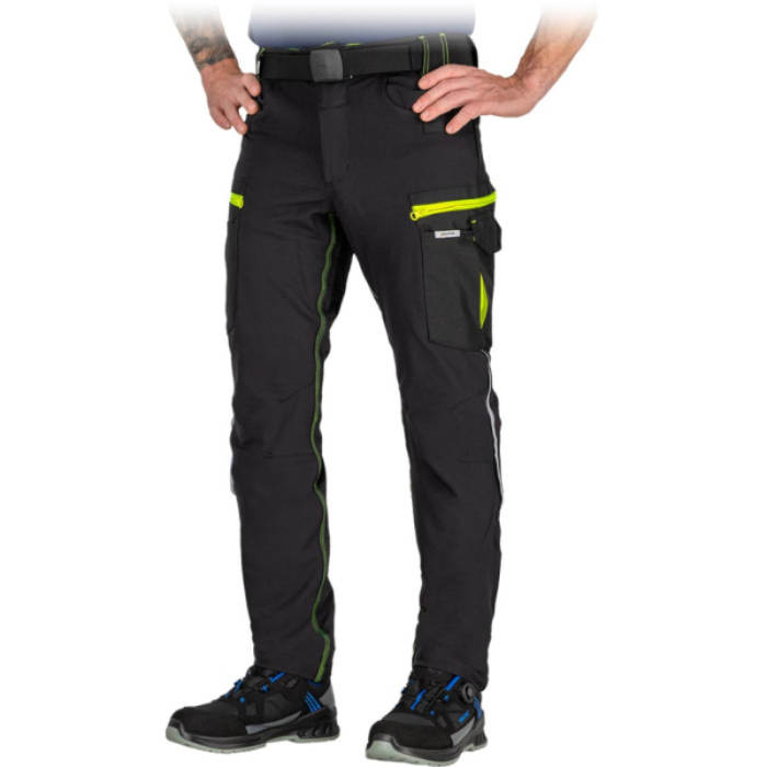 SPODNIE ROBOCZE LEBER-HOLLMAN LH-TRACER 90% NYLON DO PASA CZARNO-ŻÓŁTE