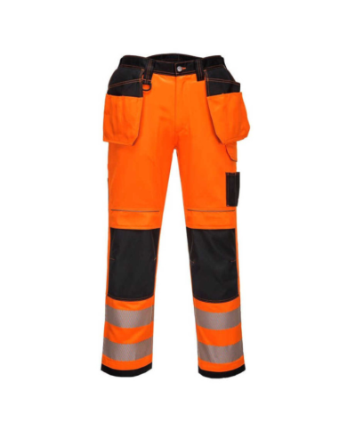 SPODNIE ROBOCZE PORTWEST PW3 PRW-T501 DO PASA OSTRZEGAWCZE POMARAŃCZOWO-CZARNE