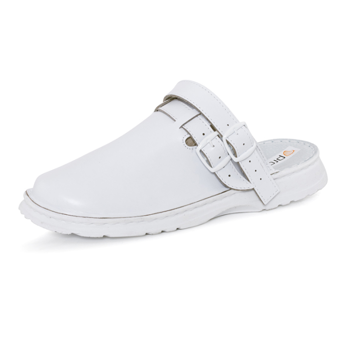 KLAPKI PROFILAKTYCZNE PROCERA ARIEL, PEŁNE, Z PASKIEM, SKÓRZANE, BIAŁE