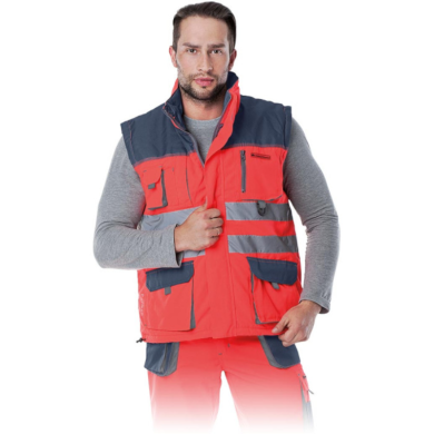 BEZRĘKAWNIK ROBOCZY LEBER-HOLLMAN LH-FMNX-V OCIEPLANY OSTRZEGAWCZY CZERWONO-GRANATOWO-SZARY