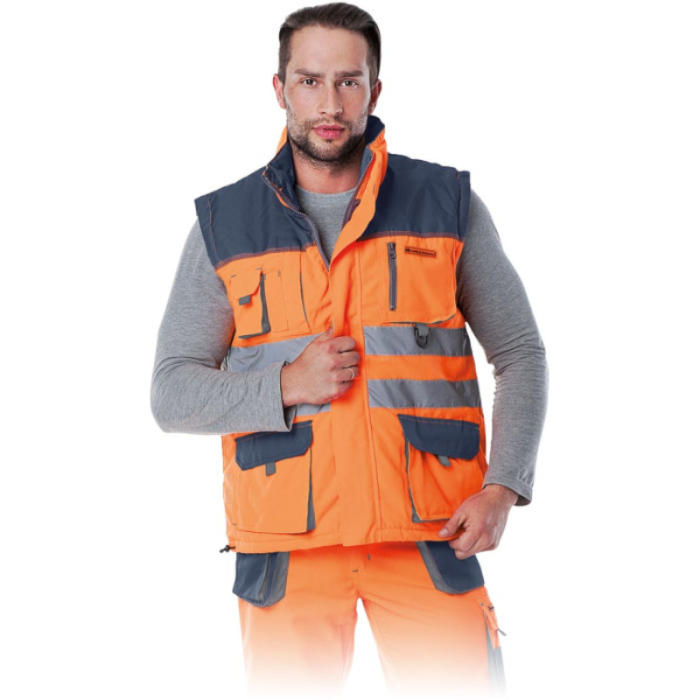 BEZRĘKAWNIK ROBOCZY LEBER-HOLLMAN LH-FMNX-V OCIEPLANY OSTRZEGAWCZY POMARAŃCZOWO-GRANATOWO-SZARY
