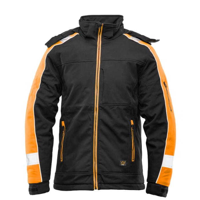 KURTKA SOFTSHELL OCIEPLANA POLSTAR SEVEN KINGS RIVALL, Z KAPTUREM, CZARNO POMARAŃCZOWA