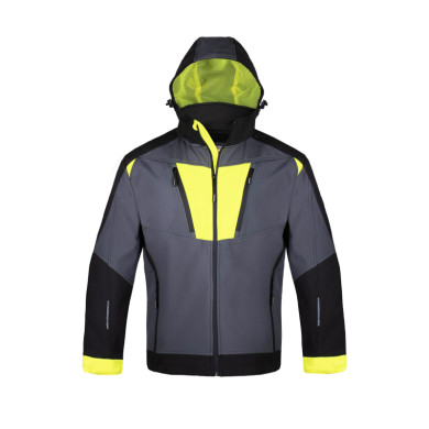 KURTKA ROBOCZA PROCERA NAVIGATOR SOFTSHELL Z KAPTUREM OCHRONNA SZARO-CZARNO-ŻÓŁTA