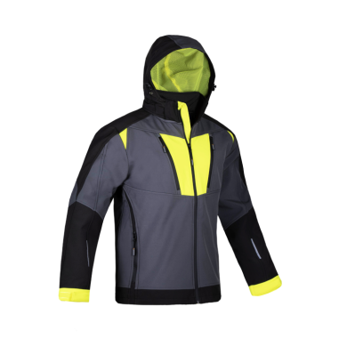 KURTKA ROBOCZA PROCERA NAVIGATOR SOFTSHELL Z KAPTUREM OCHRONNA SZARO-CZARNO-ŻÓŁTA
