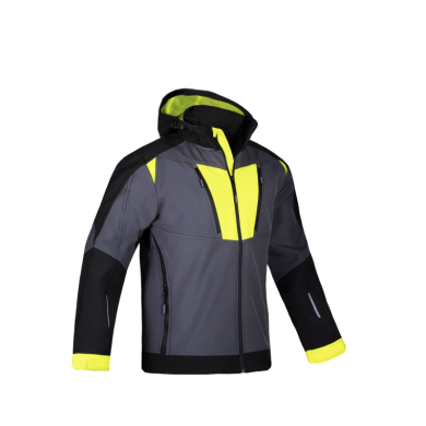 KURTKA ROBOCZA PROCERA NAVIGATOR SOFTSHELL Z KAPTUREM OCHRONNA SZARO-CZARNO-ŻÓŁTA