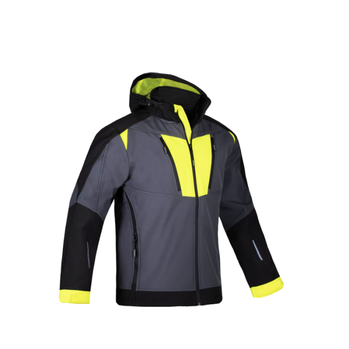 KURTKA ROBOCZA PROCERA NAVIGATOR SOFTSHELL Z KAPTUREM OCHRONNA SZARO-CZARNO-ŻÓŁTA