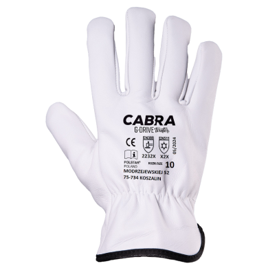 RĘKAWICE ROBOCZE POLSTAR CABRA G-DRIVE RSCD ZE SKÓRY LICOWEJ KOZIEJ OCIEPLANE BIAŁE