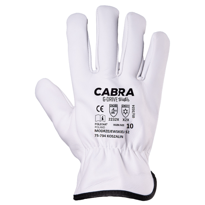 RĘKAWICE ROBOCZE POLSTAR CABRA G-DRIVE RSCD ZE SKÓRY LICOWEJ KOZIEJ OCIEPLANE BIAŁE