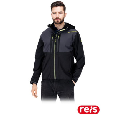 KURTKA ROBOCZA SOFTSHELL REIS GULF Z KAPTUREM DO PRACY SPORTU CZARNO-SZARO-ŻÓŁTA